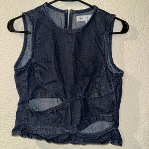 Zara Dark Blue Denim Sleeveless Top